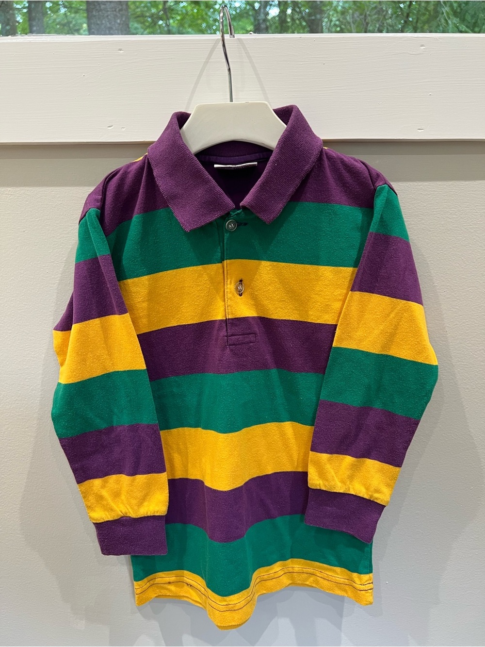 Vintage Kaplin INC (Child) ) Boys Small Striped Polo in Purple & Green Like New